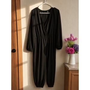 SHEIN Curve Black Long Sleeve Surplice Romper 3X